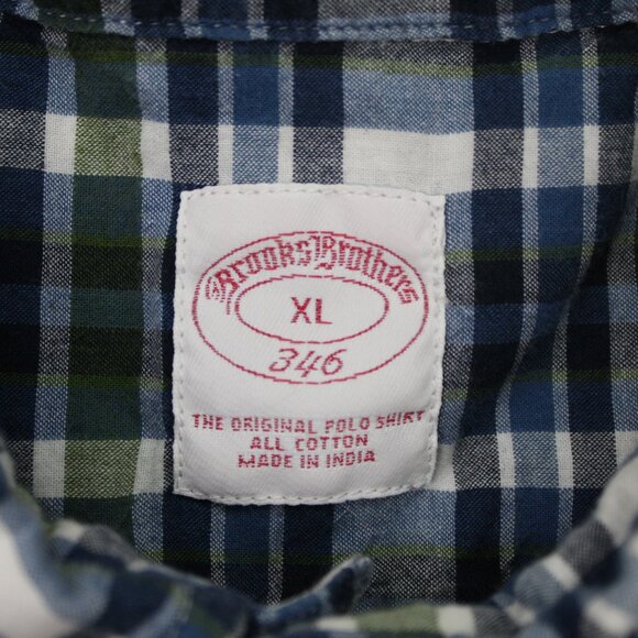 Brooks Brothers 346 Shirt Mens XL Blue/Green Checkered 100% Cotton S/S Button - Picture 7 of 11